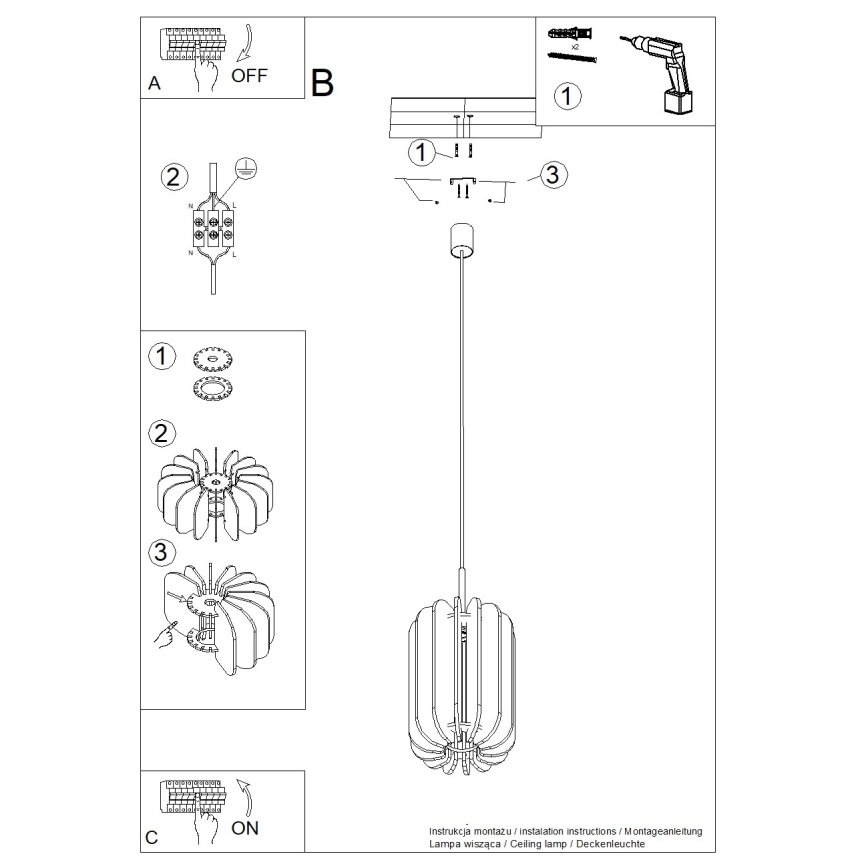 Lampada a sospensione con cavo MULA 1xE27/15W/230V Ø 27 cm colore crema