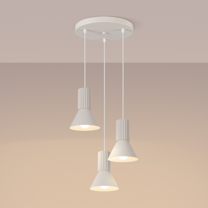 Lampadario a sospensione con cavo ESTRIA 3xE14/10W/230V Ø 30 cm crema