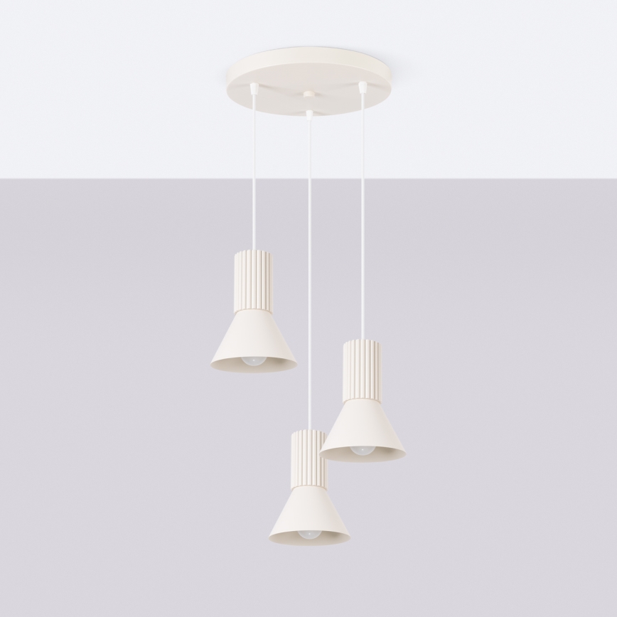 Lampadario a sospensione con cavo ESTRIA 3xE14/10W/230V Ø 30 cm crema