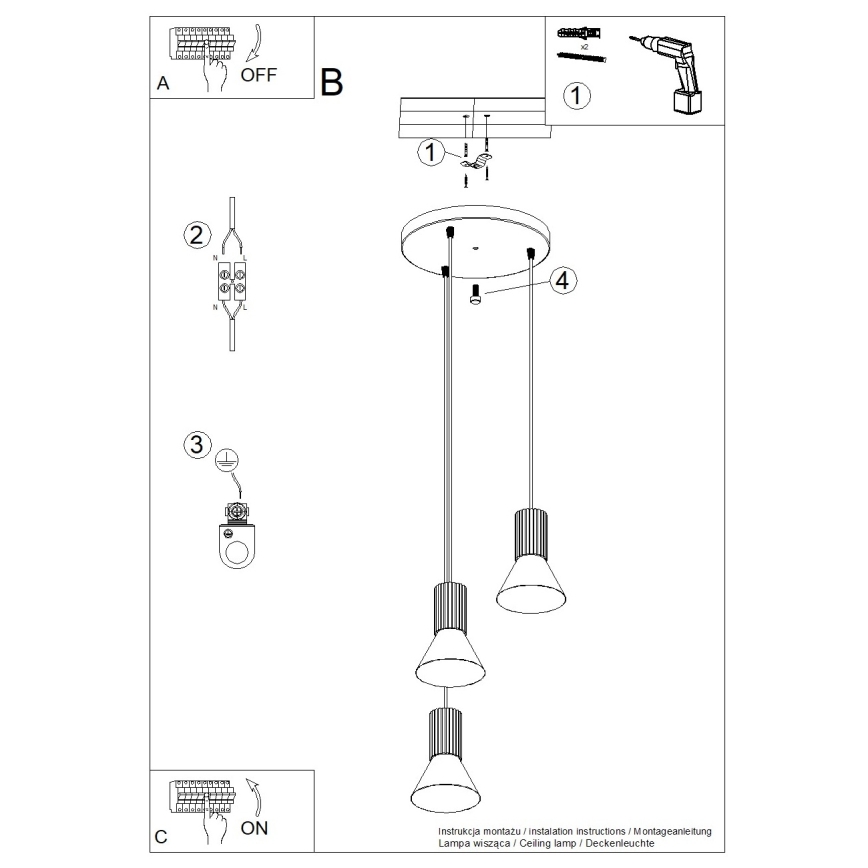 Lampadario a sospensione con cavo ESTRIA 3xE14/10W/230V Ø 30 cm crema