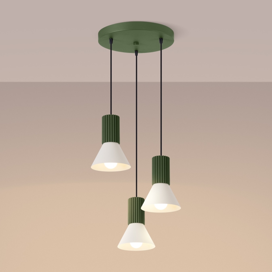 Suspension sur câble ESTRIA 3x E14/10W/230V Ø 30 cm verte