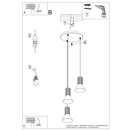 Lampadario a sospensione con cavo ESTRIA 3xE14/10W/230V Ø 30 cm blu