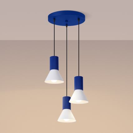 Pendelleuchte an Kabel ESTRIA 3xE14/10W/230V Ø 30 cm blau