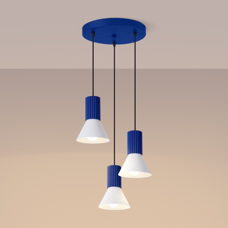 Pendelleuchte an Kabel ESTRIA 3xE14/10W/230V Ø 30 cm blau