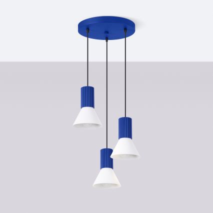 Pendelleuchte an Kabel ESTRIA 3xE14/10W/230V Ø 30 cm blau