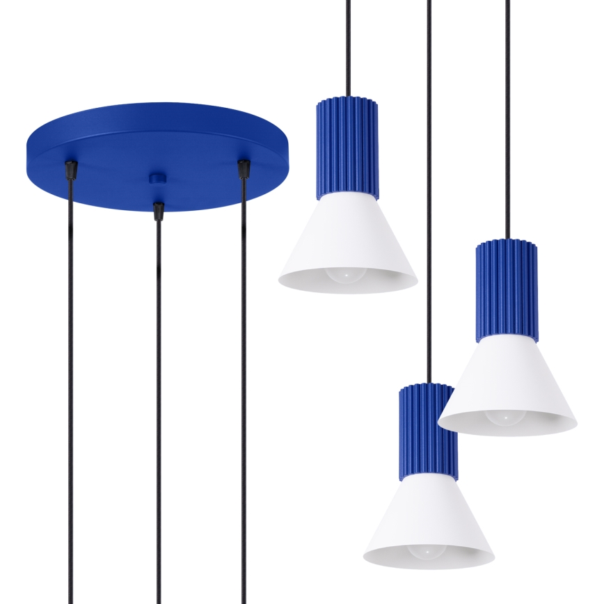 Pendelleuchte an Kabel ESTRIA 3xE14/10W/230V Ø 30 cm blau