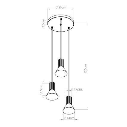 Pendelleuchte an Kabel ESTRIA 3xE14/10W/230V Ø 30 cm blau