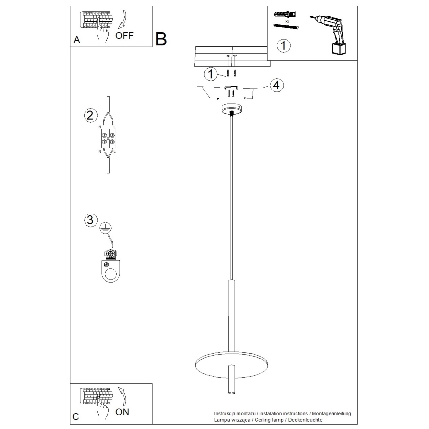 Lampada a sospensione con cavo FELTRO 1xG9/8W/230V nero/giallo