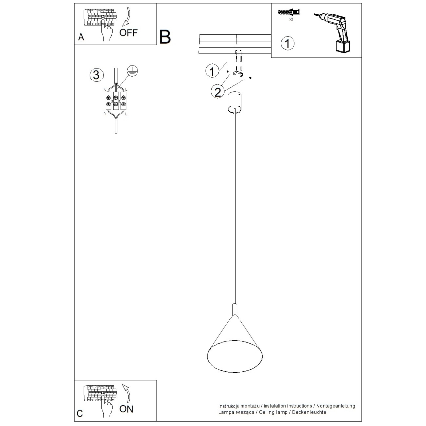 Lampadario sospeso con cavo NOX 1xE27/15W/230V, colore crema
