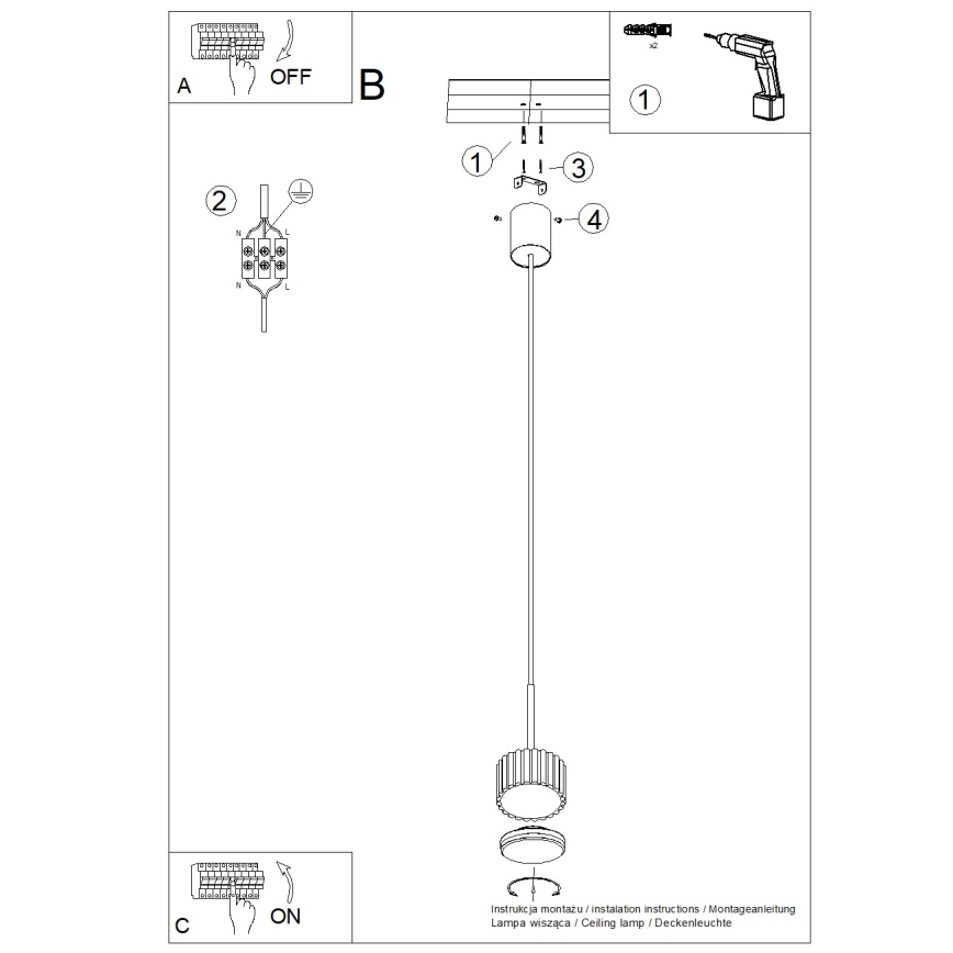 Pendelleuchte AURA mit Kabelaufhängung, 1x GX53/10W/230V, weiß