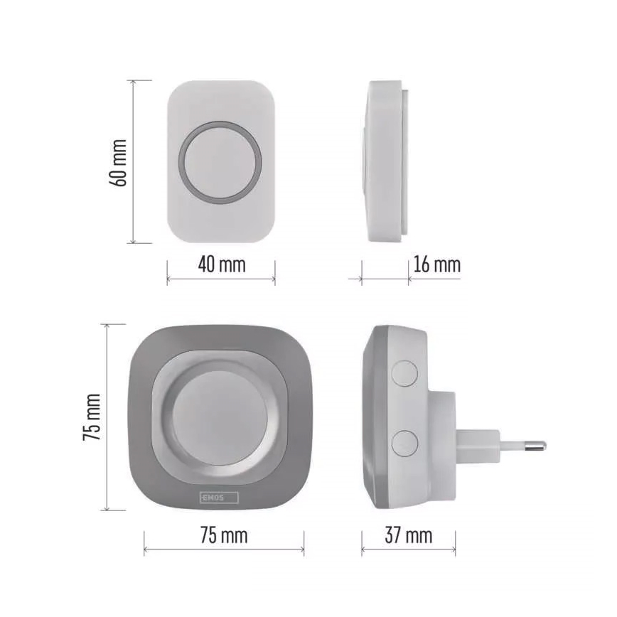 Sonnette sans fil à brancher 230V + 1xCR2032 IP44 gris