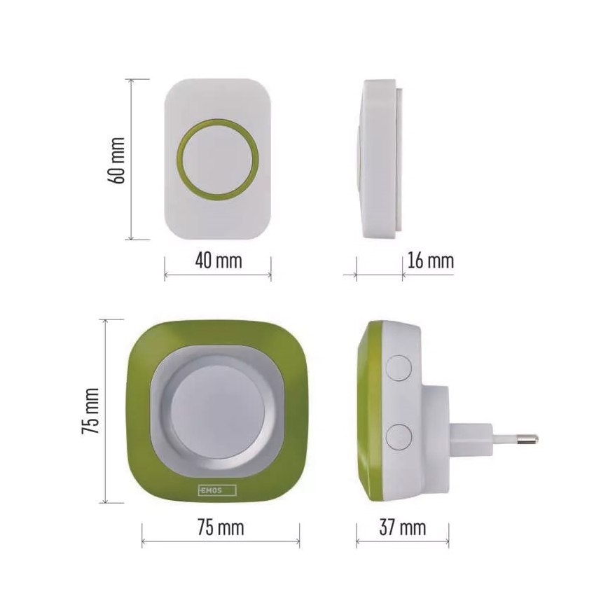 Sonnette sans fil à brancher 230V + 1xCR2032 IP44 vert