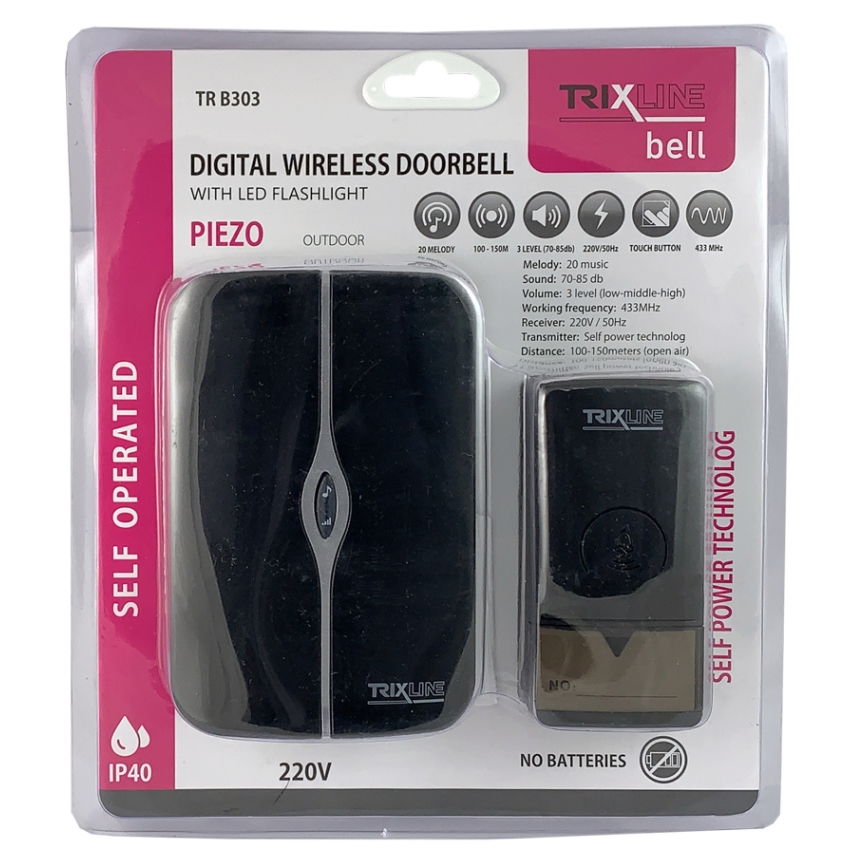 Sonnette sans fil à brancher PIEZO BELL 230V IP40 noir