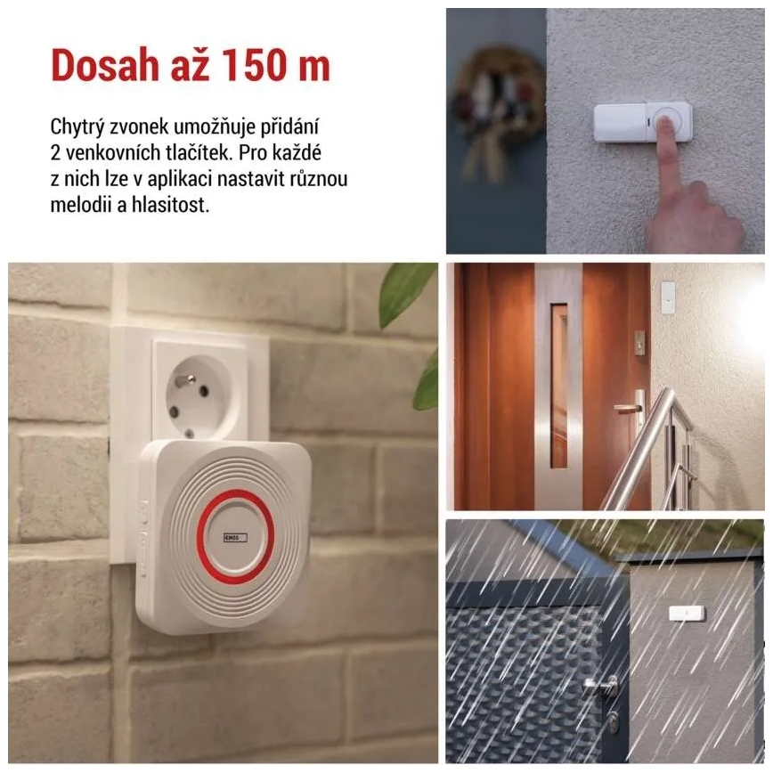Sonnette sans fil à brancher sur prise GoSmart 230V + 1xCR2032 blanche Wi-Fi