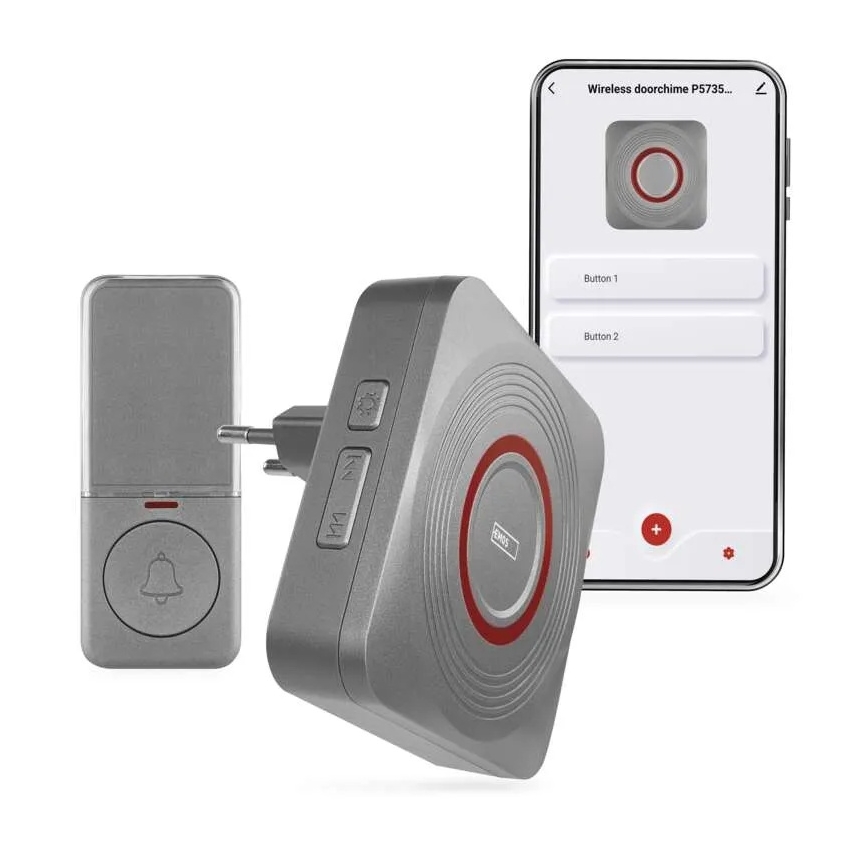 Sonnette sans fil à brancher sur prise GoSmart 230V + 1xCR2032 gris Wi-Fi