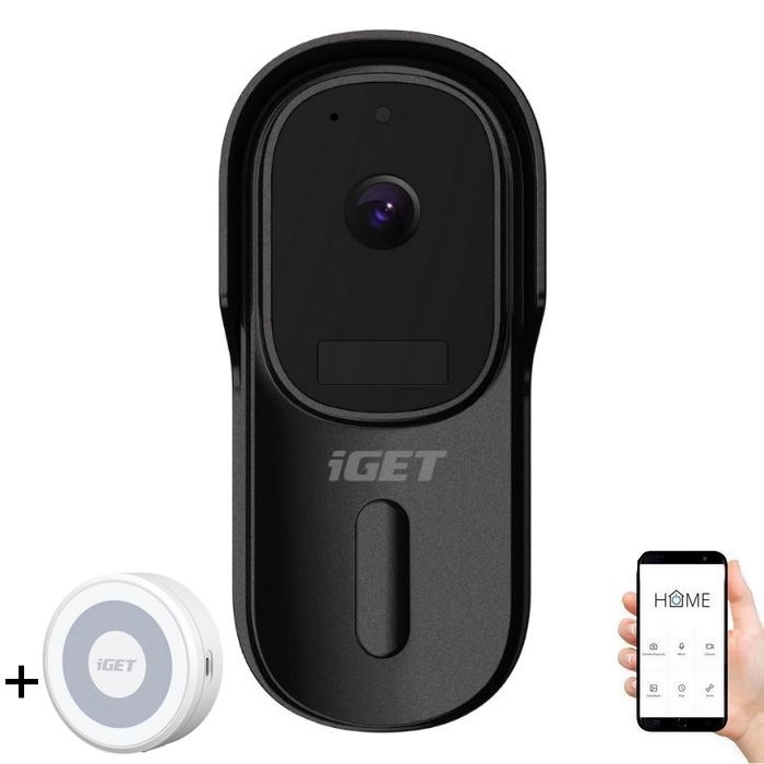 Sonnette video avec détecteur de mouvement Full HD 1080p IP65 Wi-Fi noir + enceinte