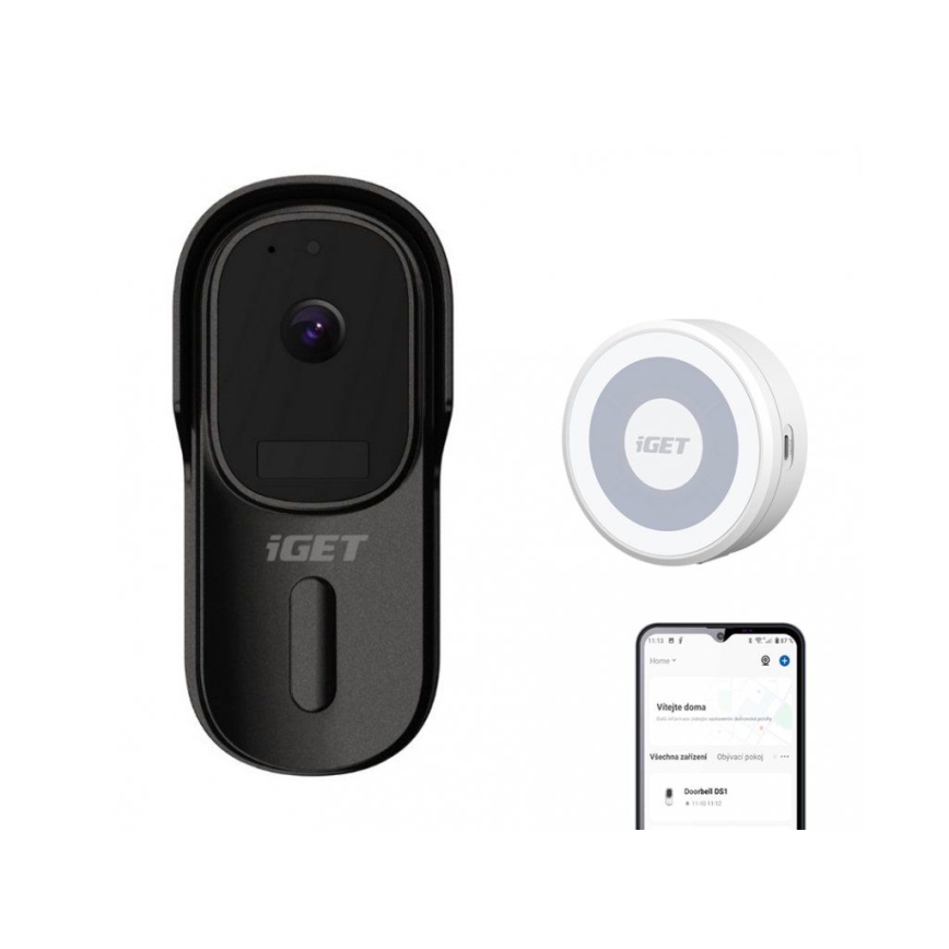 Sonnette video avec détecteur de mouvement Full HD 1080p IP65 Wi-Fi noir + enceinte