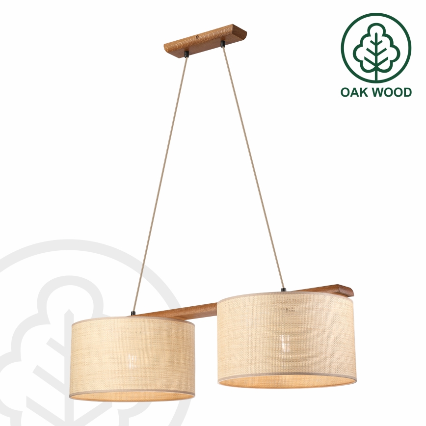 Sospensione a cavo AIDA 2xE27/15W/230V Ø 35 cm rovere/raffia