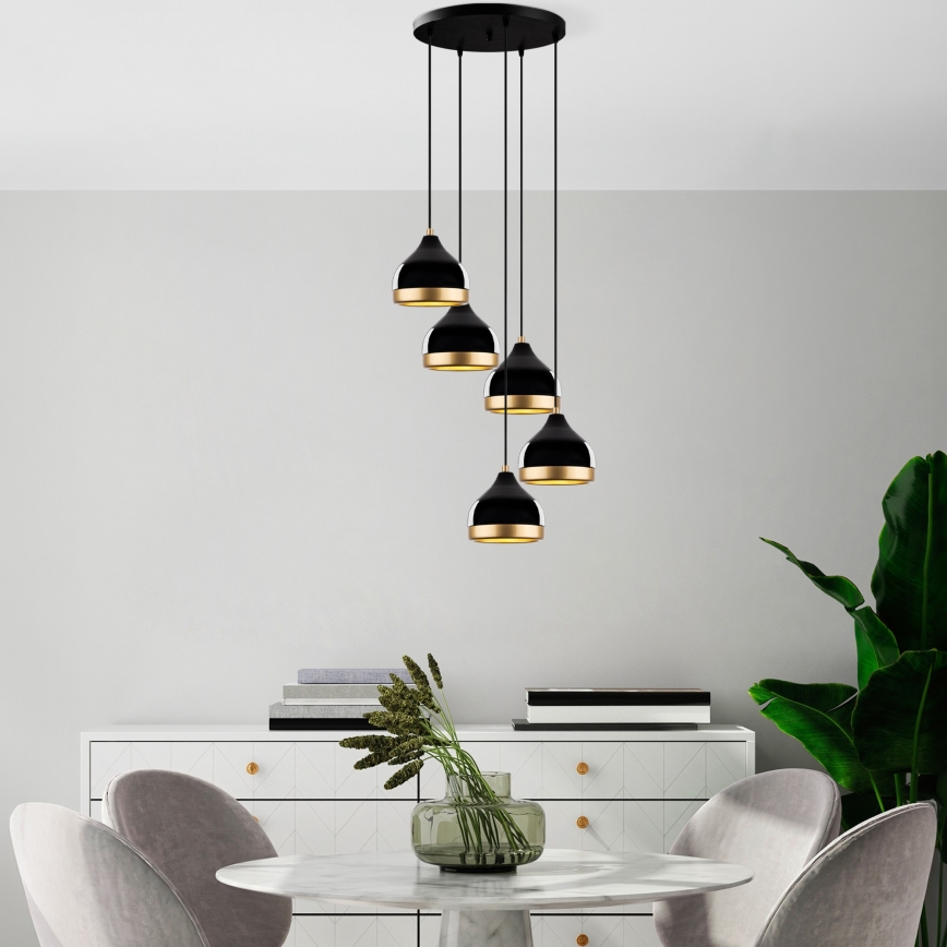 Sospensione a cavo YILDO 5xE27/40W/230V nero/oro