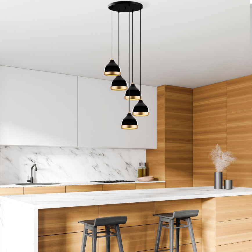 Sospensione a cavo YILDO 5xE27/40W/230V nero/oro