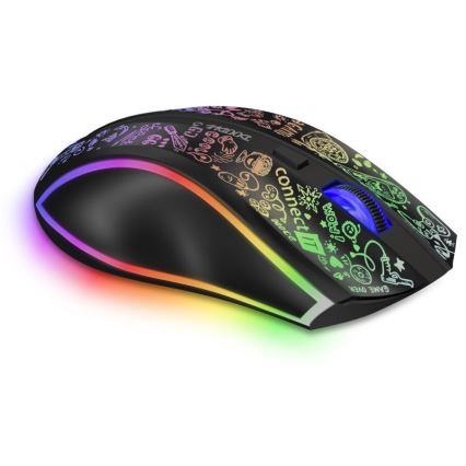 Souris de jeu sans fil LED RGB rechargeable 800/1200/1600/2400/4800 DPI 600 mAh noir CONNECT IT CMO-3530-DD