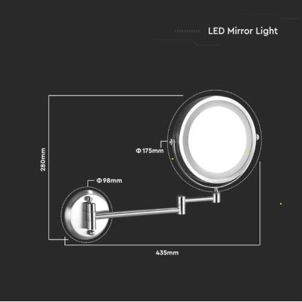 Specchio cosmetico da parete a LED LED/3W/6V IP44
