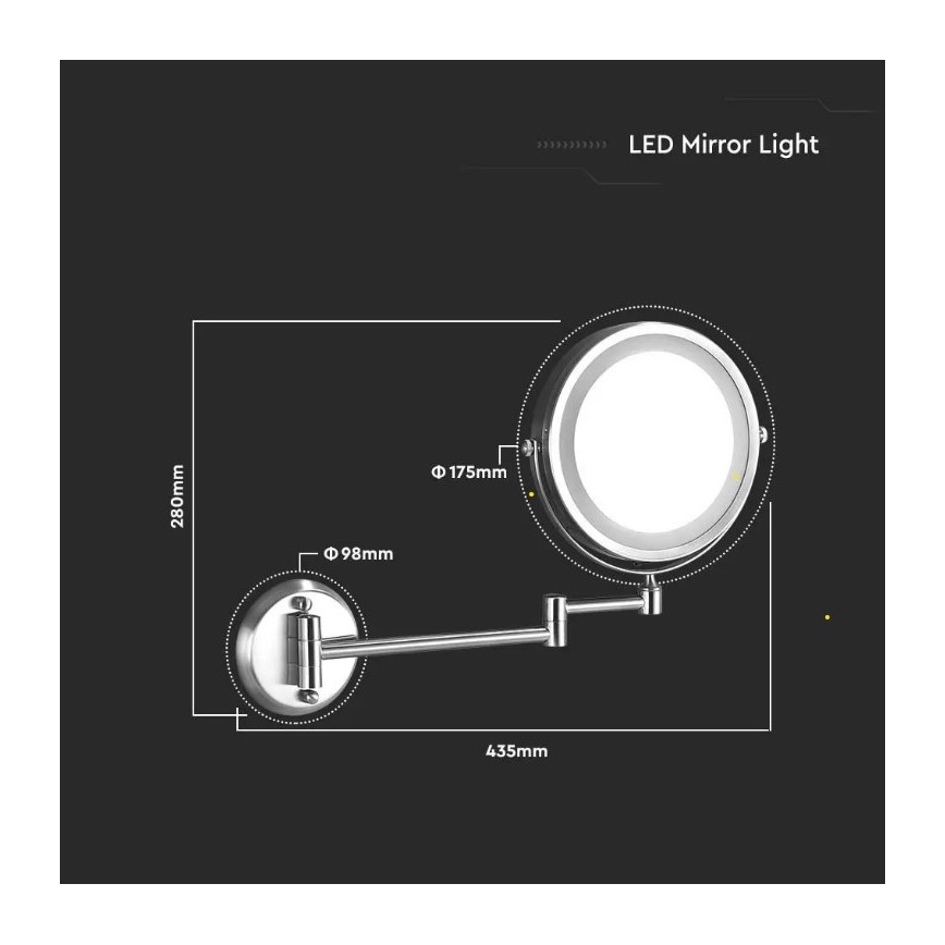 Specchio cosmetico da parete a LED LED/3W/6V IP44