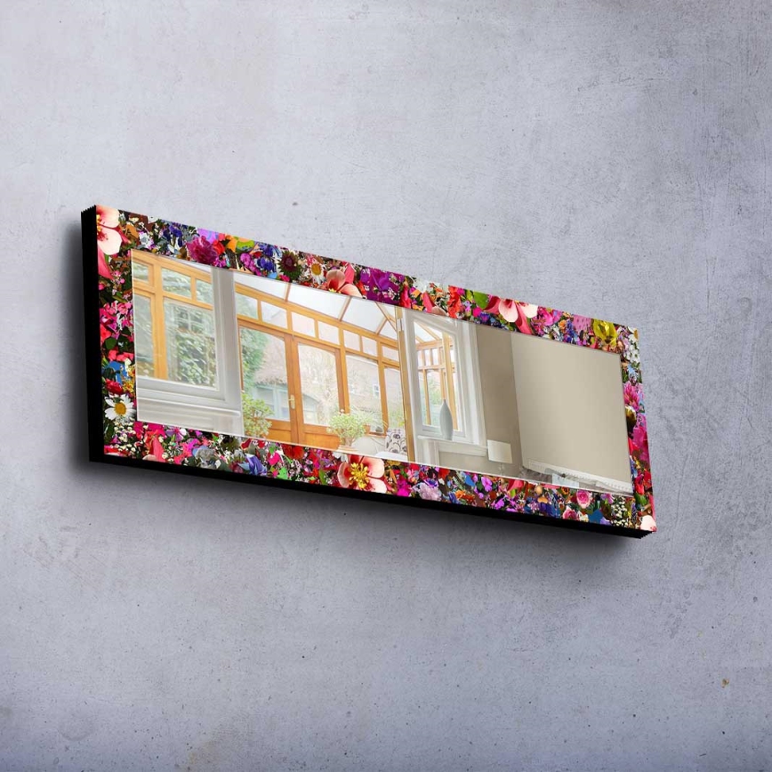 Specchio da parete 120x40 cm pino/fiori