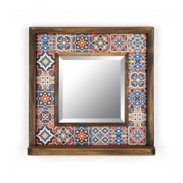 Specchio da parete 33x32,5 cm pino/rosso