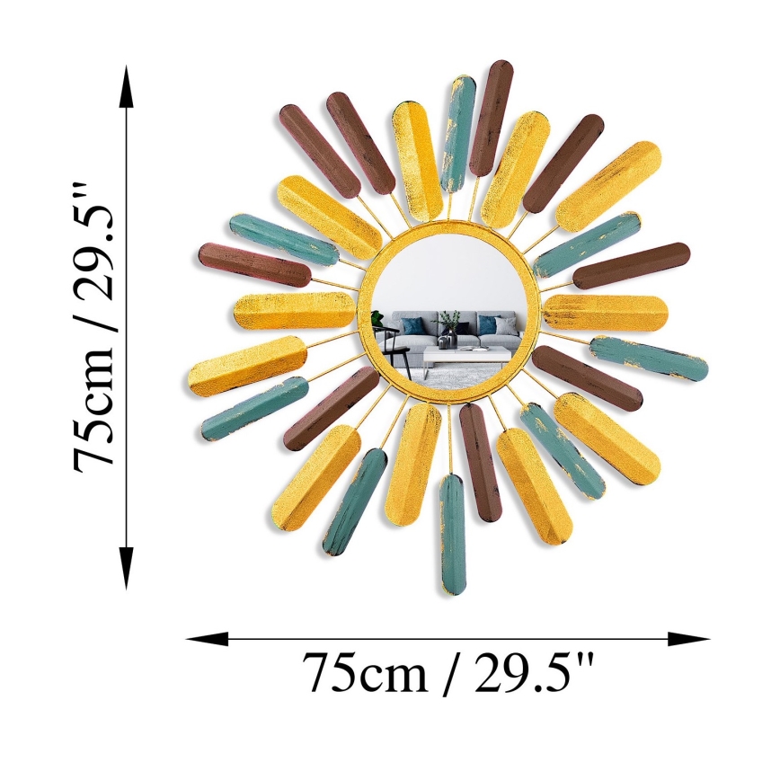 Specchio da parete SOLE diametro 75 cm giallo