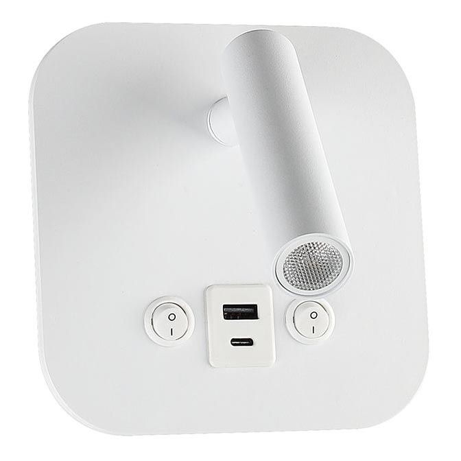 Spot da parete LED con porta USB, 8W, 230V, 3000K, bianco