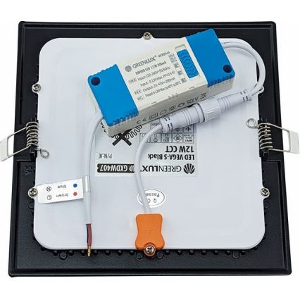 Spot encastrable VEGA LED/12W/230V 2900/3900/5800K 17,5x17,5 cm noir