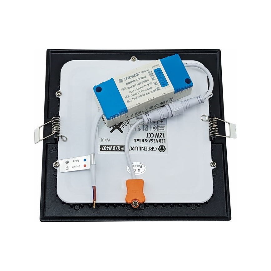 Spot encastrable VEGA LED/12W/230V 2900/3900/5800K 17,5x17,5 cm noir