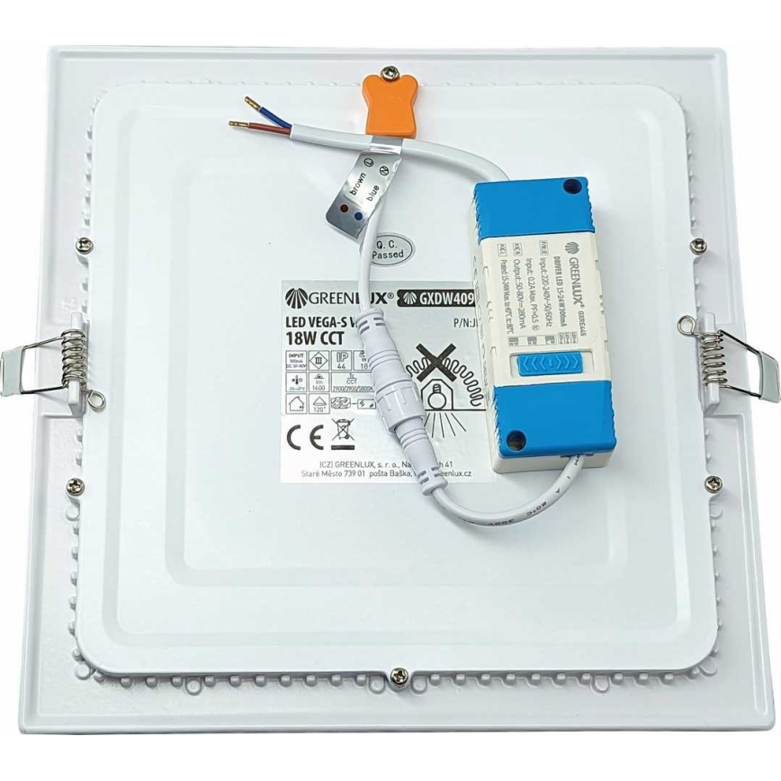 Spot encastrable VEGA LED/18W/230V 2900/3900/5800K 22,5x22,5 cm blanc
