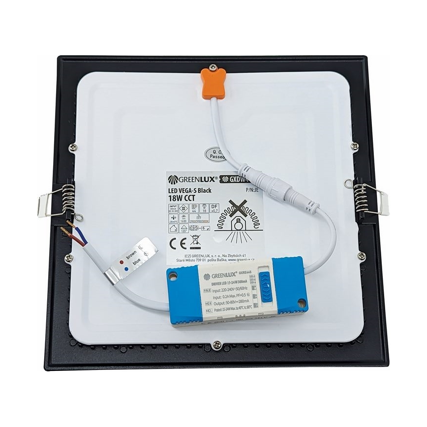 Spot encastrable VEGA LED/18W/230V 2900/3900/5800K 22,5x22,5 cm noir