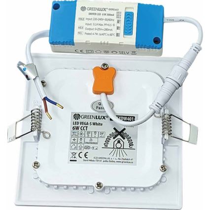 Spot encastrable VEGA LED/6W/230V 2900/3900/5800K 12,5x12,5 cm blanc