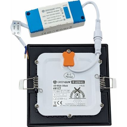 Spot encastrable VEGA LED/6W/230V 2900/3900/5800K 12,5x12,5 cm noir