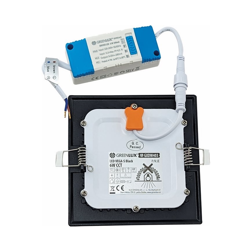 Spot encastrable VEGA LED/6W/230V 2900/3900/5800K 12,5x12,5 cm noir