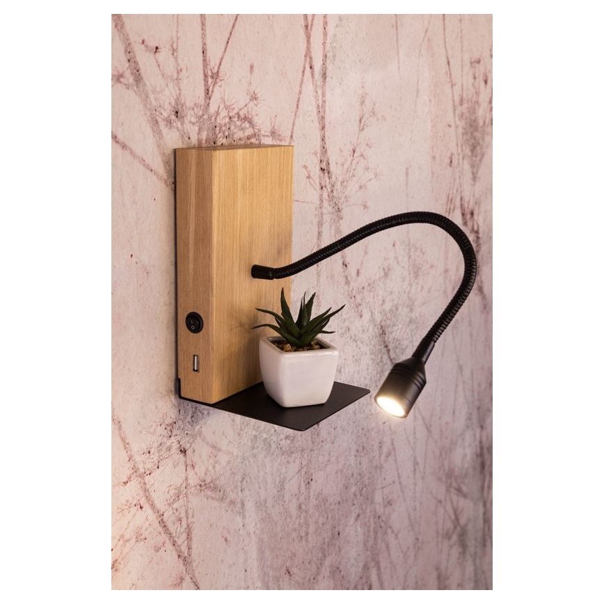 Applique LECTOR LED/2,5W/230V USB quercia – FSC certificato