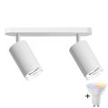 Spot LED RGBW dimmable pour salle de bains TURYN 2xGU10/6W/230V 3000K IP44 blanc + télécommande