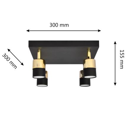 Spot LED TUBSSON 4xGU10/4,8W/230V noir/doré