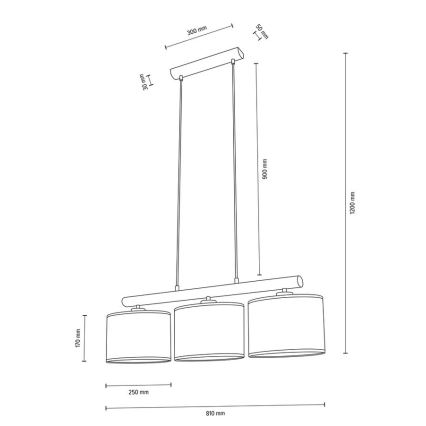Lampadario a sospensione con filo MERCEDES 3xE27/40W/230V bianco/quercia