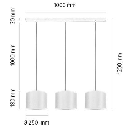 Suspension filaire BENITA 3xE27/40W/230V crème/chêne