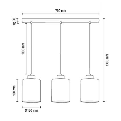 Lampadario a sospensione con filo ZEFIR 3xE27/60W/230V quercia
