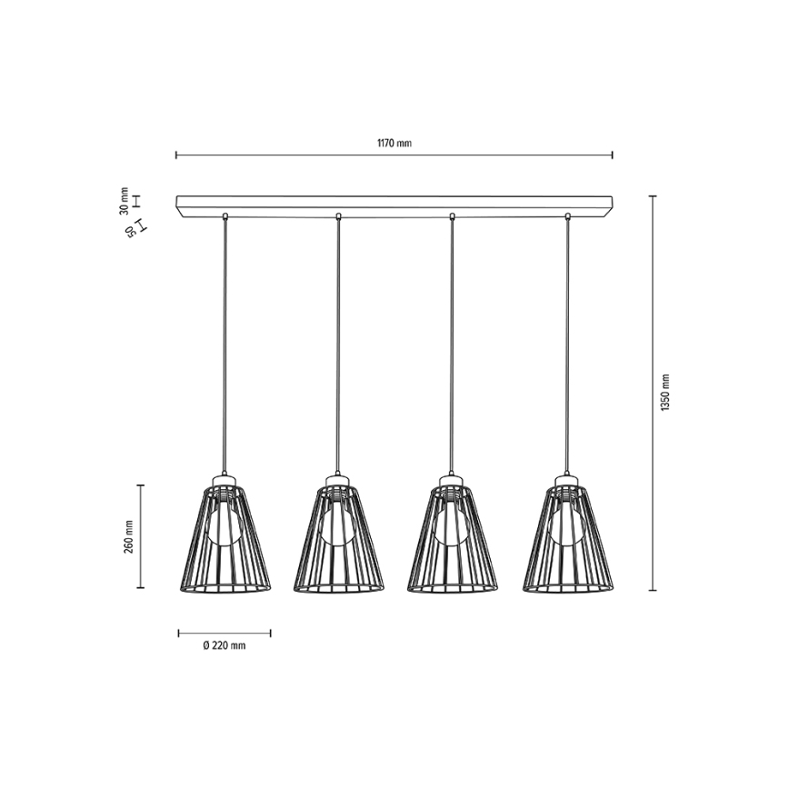 Suspension filaire ORAZIO 4xE27/60W/230V chêne