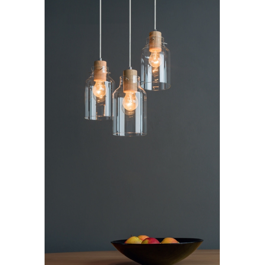 Lampadario a sospensione con filo ALESSANDRO 1xE27/60W/230V quercia