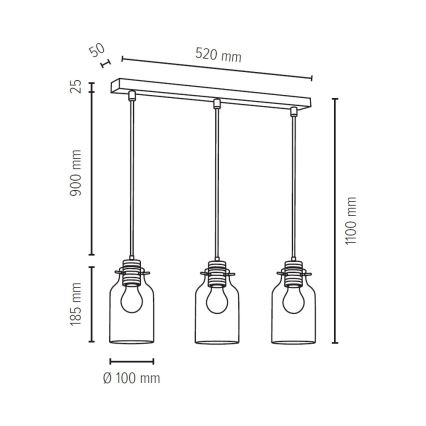 Suspension filaire ALESSANDRO 3xE27/60W/230V chêne - certifié FSC