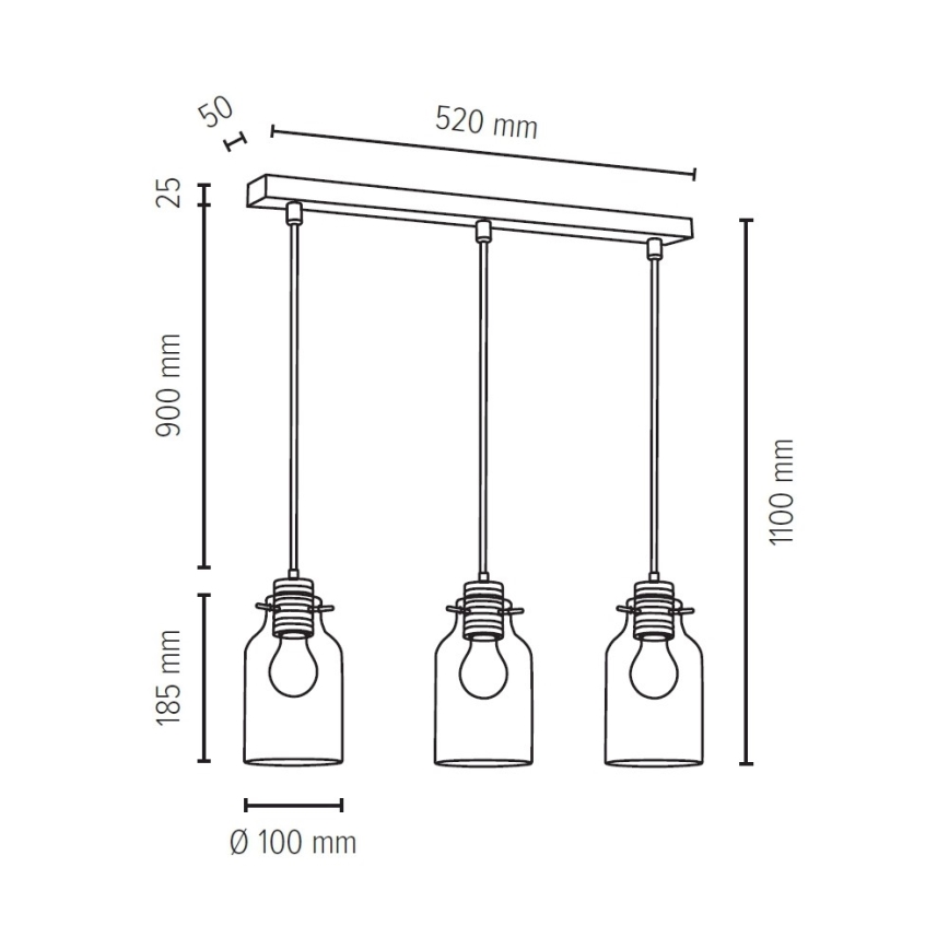 Suspension filaire ALESSANDRO 3xE27/60W/230V chêne - certifié FSC
