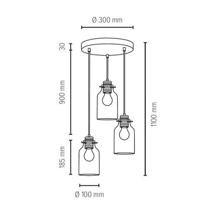 Suspension filaire ALESSANDRO 3xE27/60W/230V hêtre