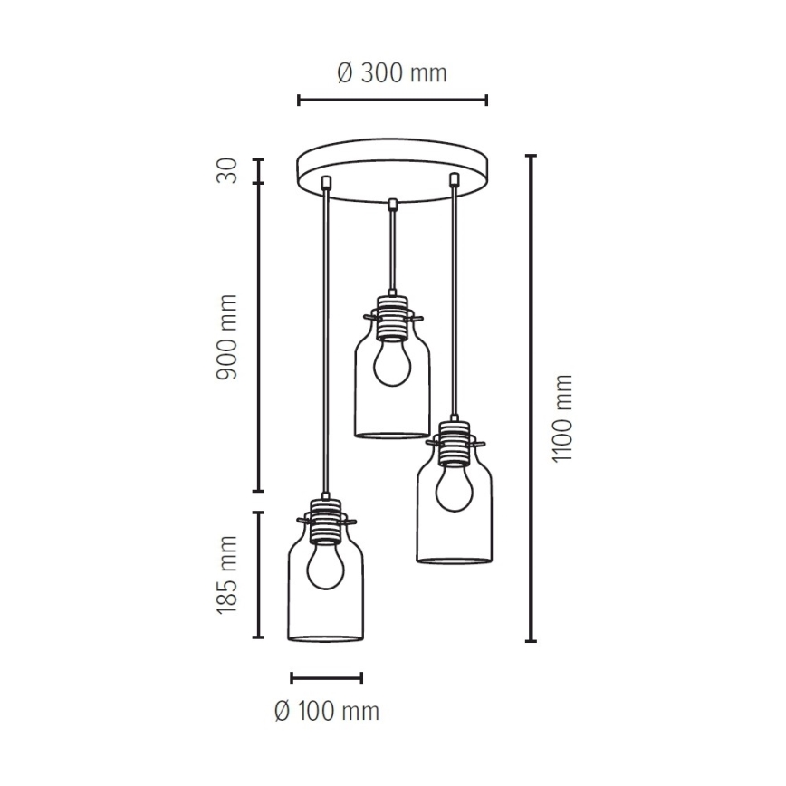 Suspension filaire ALESSANDRO 3xE27/60W/230V hêtre